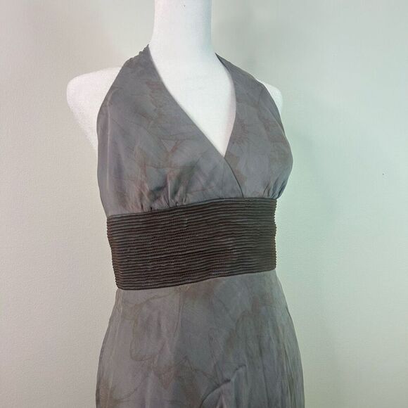Carmen Marc Valvo Silk Halter Dress Size 6 Gray Whimsigoth Y2K Empire Waist - Picture 2 of 15